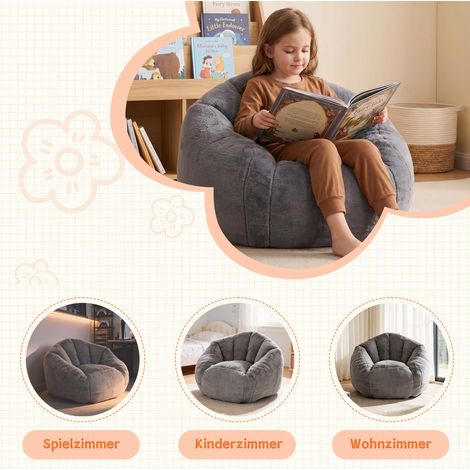 Pouf poilu gris clair, fauteuil gonflable moelleux en peluche, confortable pour salon, chambre d’enfant, coin lecture et salle de jeux - petit modèle, garçons et filles. (1/5)