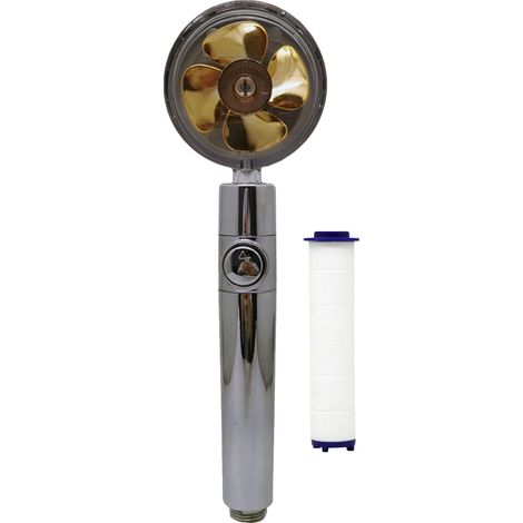 Pommeau de douche à main avec ventilateur turbo, interrupteur marche/arrêt et pause, filtre en coton, économie d'eau, haute pression, rotation à 360°, modèle G1/2. (1/2)