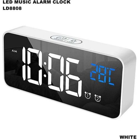 Digital Alarm Clock, LED Alarm Clock with Snooze Function, USB Charging (White) MUMU (1/4)