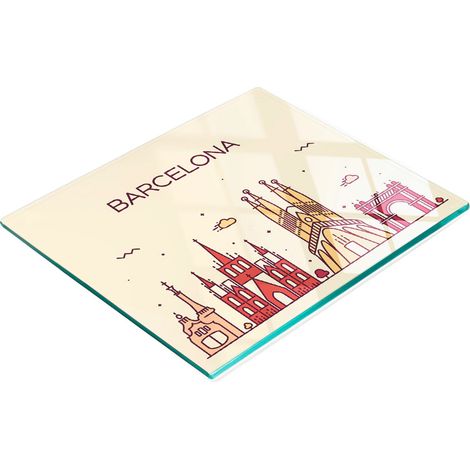 Tagliere da cucina decorativo multifunzionale in vetro con scritta Barcelona, 60x52 cm. (1/5)