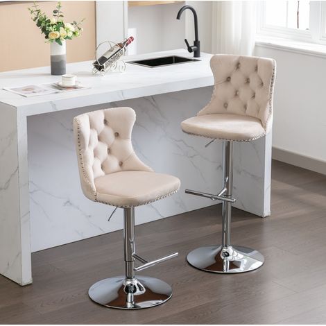 Sgabello da bar girevole 46x43,5x116 cm in velluto beige regolabile FloraGrace (1/5)