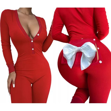 PIGIAMA DA DONNA REGALO DI SAN VALENTINO PER LEI CON FIOCCO ROSSO CON PATTINA M