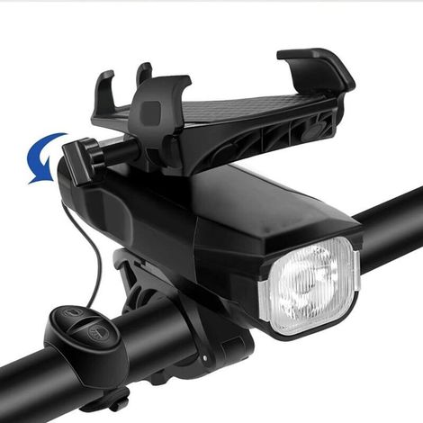 Lampe Vélo Usb Rechargeable, 550 Lumen Lampe Velo Led Puissantes Avec Alarme Et Support De Téléphone, Lampe Frontale Rechargeable Pour Vtt, Vélo De Route Et Scooter -C (1/5)