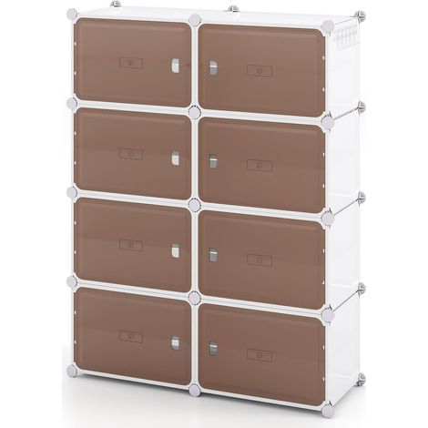 COSTWAY Meuble a Chaussure pour 32/40 Paires, 8/10 Boites Rangement Chaussures Empilable, Étagères Amovibles, Crochets Latéral, Panneau Transparent, Marteau, pour Entrée Couloir Chambre (8 Boites) (1/5)