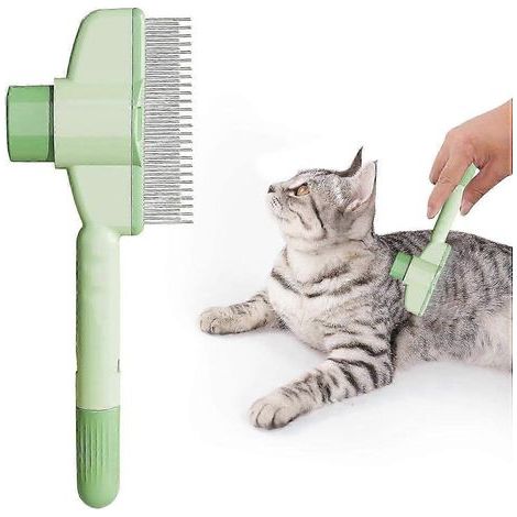 true cat Brush with Release Button Pet Hair Removal Comb Self-Cleaning Long Short Stainless Steel Metal Teeth for Shedding Flea Indoor C (1/4)