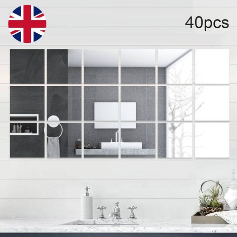 Trintion 40Pcs Square Mirror Tiles 15x15cm Wall Mounted DIY Full Body Self-Adhesive Sticker Sheets for Bathroom, Living Room, Kitchen - Makeup Decor (1/5)