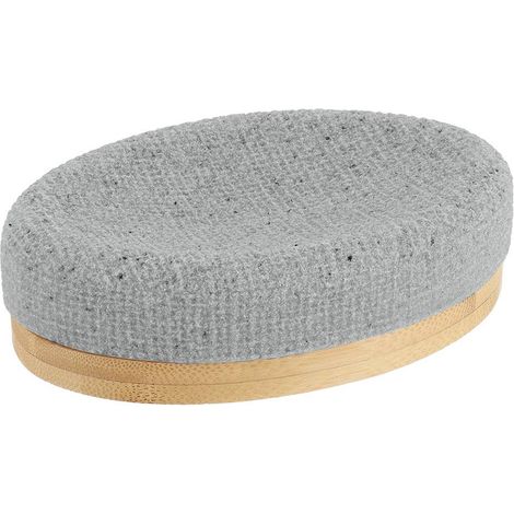 Jabonera oval de poliresina con rejilla y efecto bambú - gris - Tendance