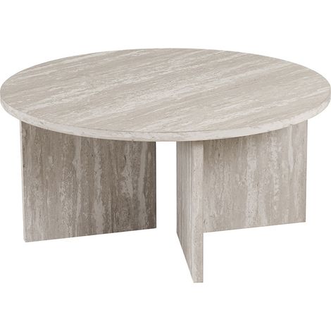 DRASIR - Table basse ronde couleur travertin gris D90 cm