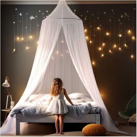 Moustiquaire pour lit, simple et double, pour chambre à coucher, facile à installer, idéale pour les voyages et la maison (blanc) (1/4)