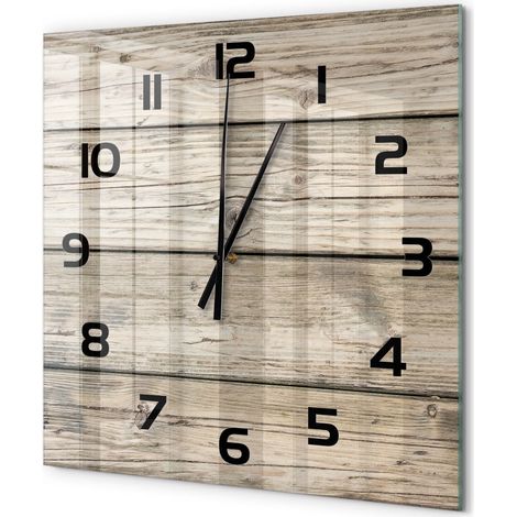 Grande Horloge Murale Carrée en Verre Silencieuse Sans Tic-Tac Salon Cuisine Chambre Arrière-plan en bois 60x60 cm (1/5)