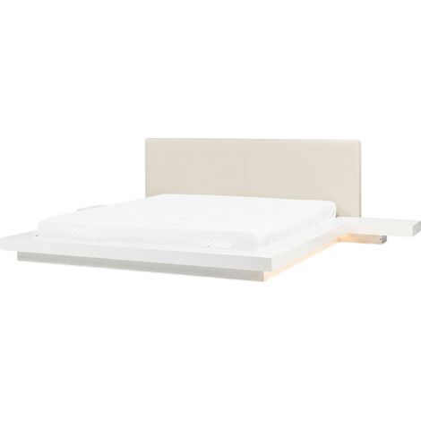 Japan LED Bed Frame White EU Super King Size 6ft Wood Veneer MDF Faux Leather Headboard Low Profile Bedroom ZEN (1/5)