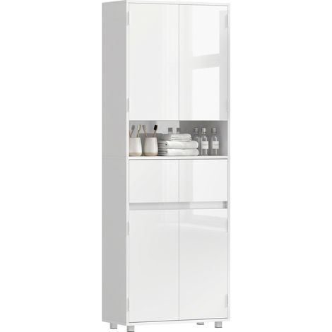 HOMCOM Mobile Alto da Bagno Bianco Lucido con Cassetti e Ripiani (1/5)