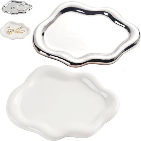 stuks - Wolkvormig keramisch sieradenbakje - Wolkenvormig dienblad - Sieradenopbergbakje - Decoratief bakje - Dienblad - Decoratief dienblad - Wit gegalvaniseerd zilver - Perfect voor het opbergen van (1/5)