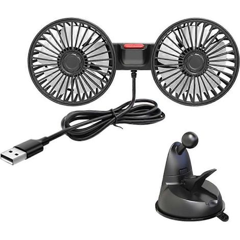 Ventilateur de voiture à double tête, alimenté par USB, avec ventouse. (1/5)