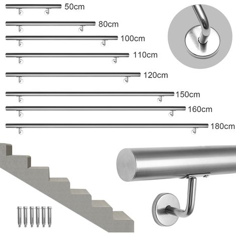 Wolketon Handlauf 180cm Edelstahl Geländer Außen & Innen Treppengeländer mit Verbindung Wandhandlauf Wasserdicht Gartenmöbel Schutzhülle