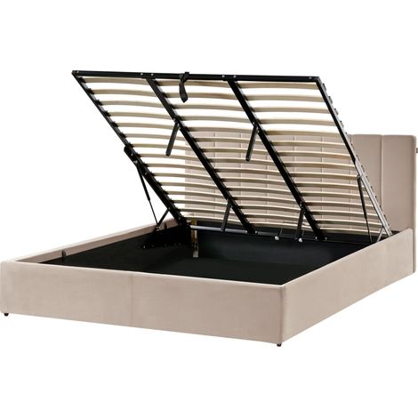 Ottoman Bed Velvet DREUX 180 x 200 cm (EU Super King) Taupe