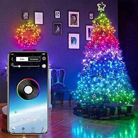 Festliche Lichterkette - Intelligente Weihnachtsbaum-Lichterkette - Per Smartphone steuerbar, Innen-/Außenbeleuchtung (10 m, 100 LEDs) (1/4)