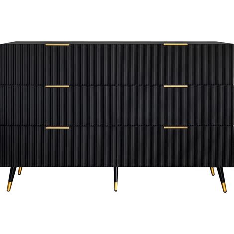 Sideboard moderno nero e oro con 6 cassetti, 120 x 40 x 77 cm (1/5)