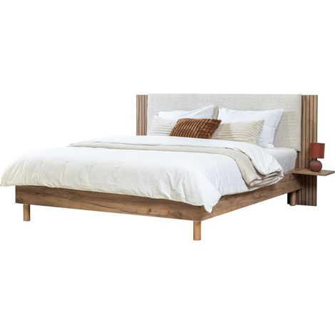 BOBOCHIC - Lit LIOR lattes massives pieds en bois naturel  160x200 Beige (1/5)