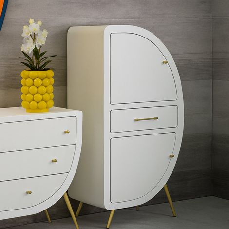 Dmora - Credenza Tellier, Buffet da soggiorno, Madia da salotto, Dispensa da cucina, 60x32 h133 cm, Bianco e Oro (1/5)
