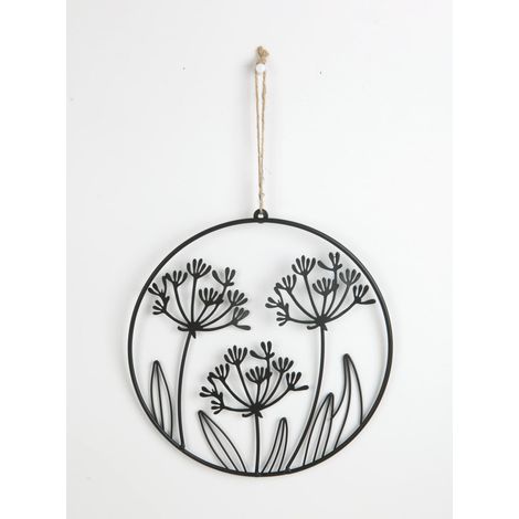 TrendLine Aufhänger Metall mit Niete Blumen 30 x 1 x 22 cm schwarz Deko-Accessoires