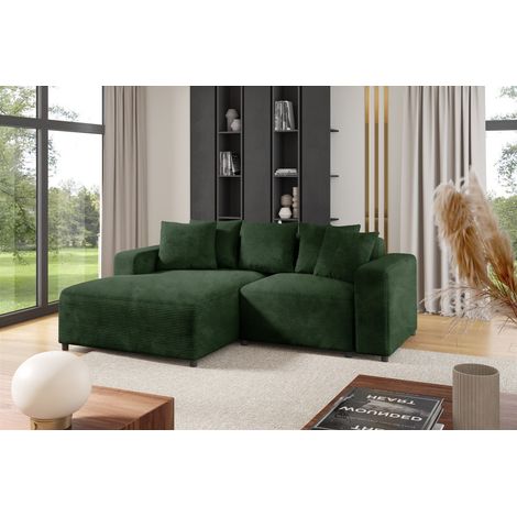 Ecksofa Designersofa Sofa MEGAN XS in Stoff Poso Dunkelgrün Ottomane Links (1/2)