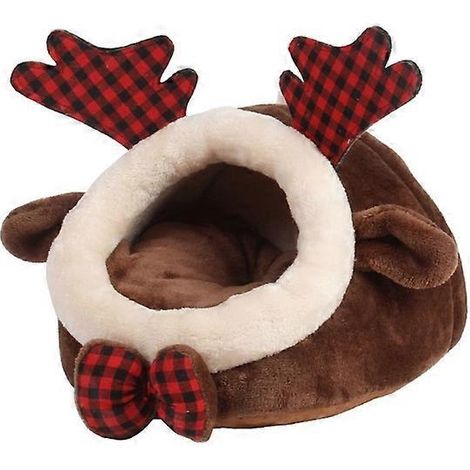 Niche d'hiver en peluche pour hamster, cachette douillette pour petits rongeurs, maison confortable pour hamster nain, taille L, marron.
