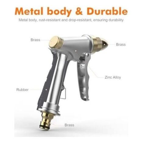 Pistolet d'arrosage avec buse en laiton, avec buse 4 modes d'arrosage, pour laver les voitures, les animaux domestiques, arroser le jardin (1/4)