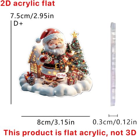 Maison De Village De Noël - Décoration En Acrylique 2D - Figurine De Père Noël Et Bonhomme De Neige - Pour Arbre, Intérieur Ou Rétroviseur De Voiture - Lot De 1 (1/5)