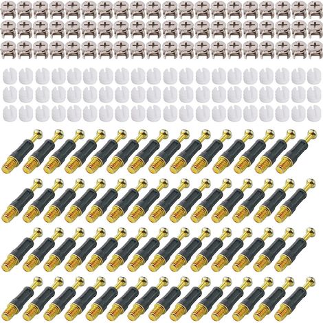 Raccords de Came Ø11,8mm avec Goujons à Visser M6x36mm et Écrous Pré-insérés M6 pour la Connexion de Panneaux d'armoires de Meubles Noir Lot de 100 (1/5)