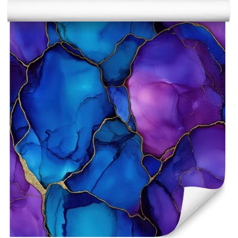 Carta da parati blu inchiostro e viola, forme delicate 50x1000 cm (1/5)