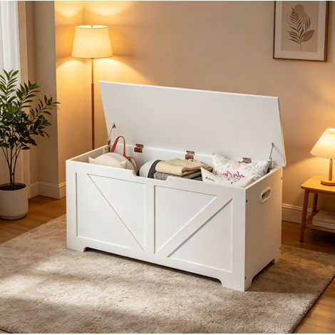 Banc de rangement 100 x 40 x 47 cm avec coffre dissimulé, blanc HAVRYA (1/5)