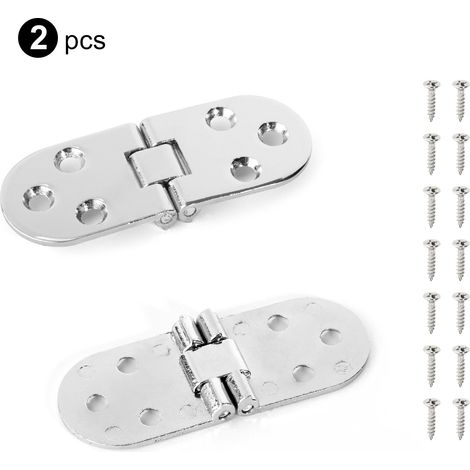 (Nickel 2pcs) 2 charnières à visser à rabat pliable à 180 degrés pour porte de meuble pliante, charnière à coin arrondi (1/5)