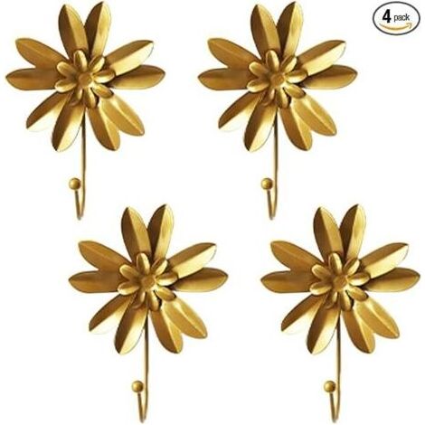 Einfache goldene Häkelnadel mit Blumenmotiv, 4 Stück, Vintage-Stil, ideal für Schlafzimmerwanddekoration, Mantel, Hut, Schal, stabiler Häkelhaken für Eingangsbereich und Wohnaccessoires. (1/5)