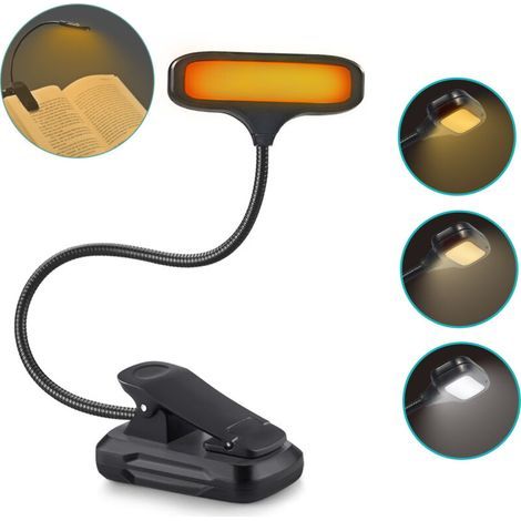 400-mAh-Clip-Leselampe, Augenschutz, 3 Farben, 3 Helligkeitsstufen, wiederaufladbare, tragbare Leselampe, ideales Geschenk für Leser (1/5)