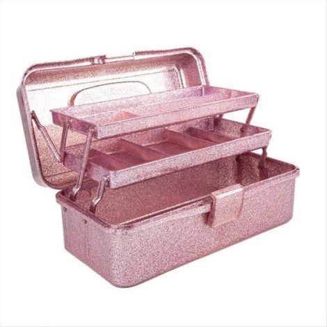 Boîte de Rangement pour Outils D'Artisanat et de Paillettes Rose Boîte de Transport Empilable à 3 Couches Boîte de Couture (1/5)