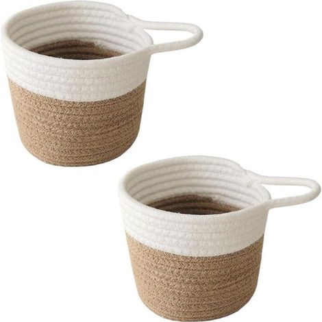 Cestini da parete in corda di cotone intrecciata, 15x16 cm, 2 pezzi, ideali per riporre oggetti in cucina, soggiorno e sala da pranzo (1/5)