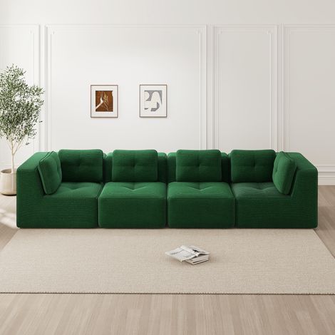 Divano angolare modulare in velluto a coste verde OKMYHOME (1/5)