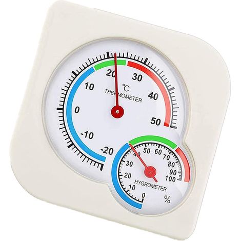 Thermomètre/hygromètre analogique, de -20 à +50 degrés Celsius, 7,5 x 1,3 cm, blanc (1/5)