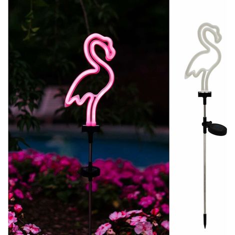 Lot de 2 lampes solaires décoratives étanches pour jardin, flamants roses néon pour allée, pelouse, décoration de chemin - AquaForge (1/4)