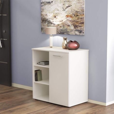 Mobiletto credenza da interno soggiorno salotto in legno nobilitato bilaminato con 1 anta e 3 ripiani Linea Classic -  Bianco