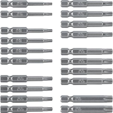 20 Pièces Jeu D'embouts Torx Longs T10 T15 T20 T25 T30 T40 1/4" Tige Hexagonale 50 mm (1/5)