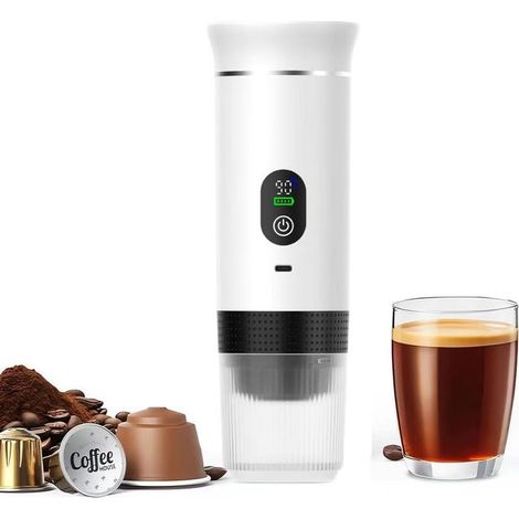 Green Mobility-Machine à café portable avec fonction auto-chauffante, machine à expresso électrique, compatible avec le café en poudre et les capsules, blanche (1/5)
