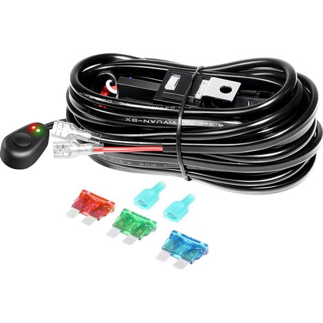 câblage à barres lumineuses led faisceau de fil 12V 40A 18AWG fit pour 1 lampe, relais et interrupteur, pour feux de travail, pour voiture SUV ATV 4x4 camion offroad, 3m longueur (1/5)