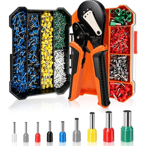 0.08-16mm² Pince a Sertir, Outils de Sertissage avec Cosse Electrique 1500pcs, Pince Auto-ajustable pour viroles AWG 30-5, Pinces à Sertir à Cliquet, Sertissage Précis, Bricolage, Besoins Industriels (1/5)