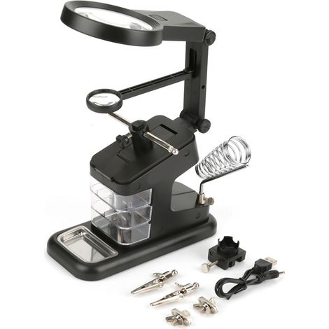 Eosnow USB Electric Loding Iron Workstation mit 3x/4,5x/25x Loupe LED Lights Board Clips (schwarz)