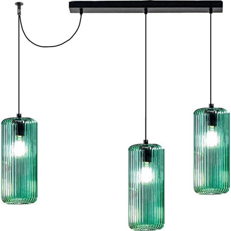 Sospensione vetro colorato gea luce raika br3 e27 led lampada soffitto decentramento moderna, colore verde