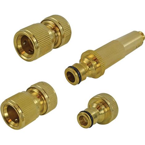 Faithfull Brass Nozzle and Fittings Kit – 4 Pieces, 12.5mm (1/2 Inch) High-Quality Hose Fittings Set (Model: FAIHOSESET4) (1/3)