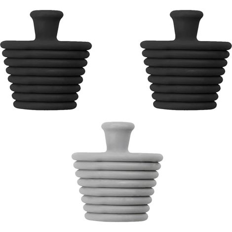 Lot de 3 bouchons universels pour évier et baignoire dimensions 4,5 x 4,5 x 2,9 cm en silicone pour bonde évier baignoire et cuisine couleurs noire et grise (1/5)