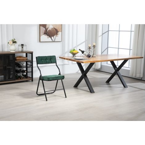 Lot de 2 chaises pliantes avec coussin vert, structure métal, pliables et pratiques, pour cuisine, bureau ou invités (1/5)